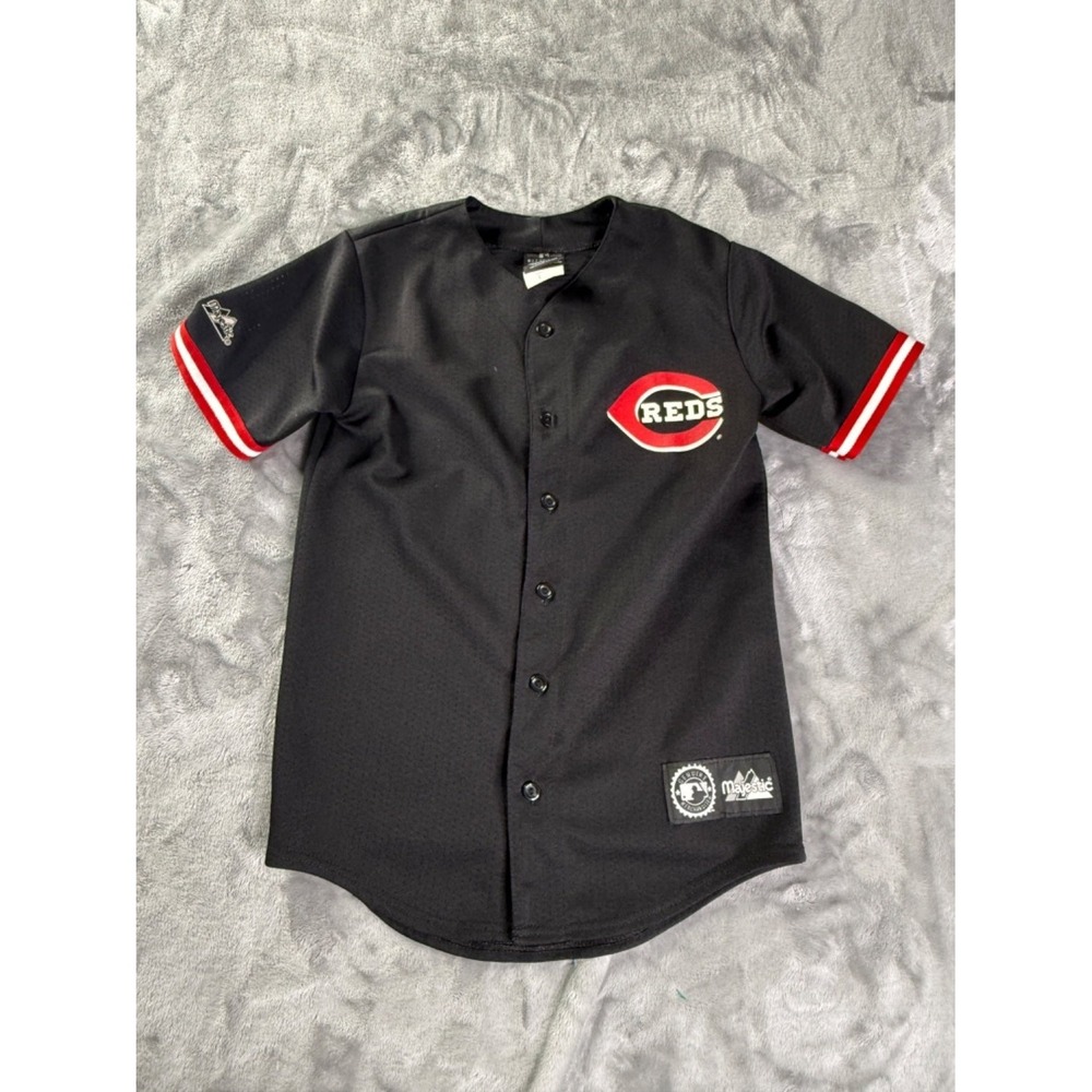 Majestic Cincinnati Reds Ken Griffey Jr 30 Baseball Jersey Men L Black USA Made